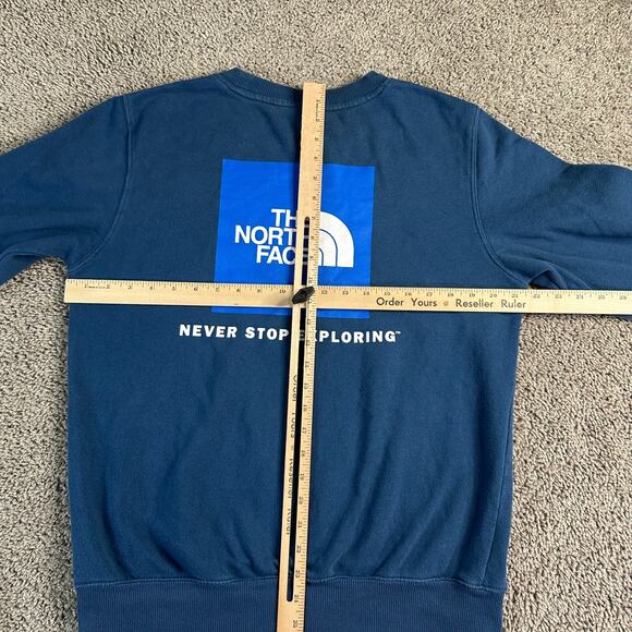 The North Face Sweatshirt Mens Small Blue White Half Dome Logo TNF Crewneck - Picture 4 of 12